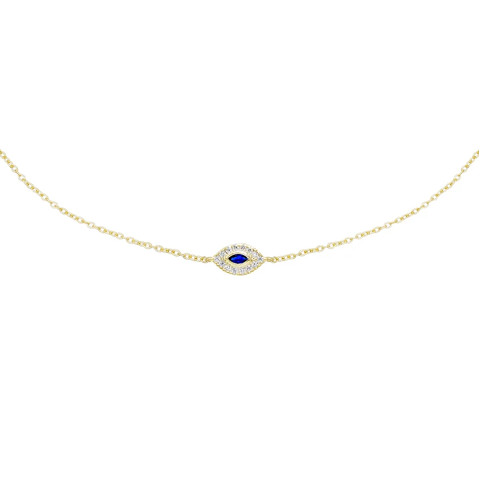 

925 sterling silver necklace simple Trendy 18k gold vermeil link chain necklace for women blue eye chokers necklace