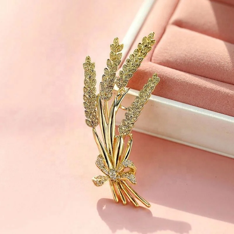 

Wheat Ear Bowknot Fashion Brooch High Grade Copper Inlaid Zircon Brooch Unisex Temperament Brooch, Golden/silver