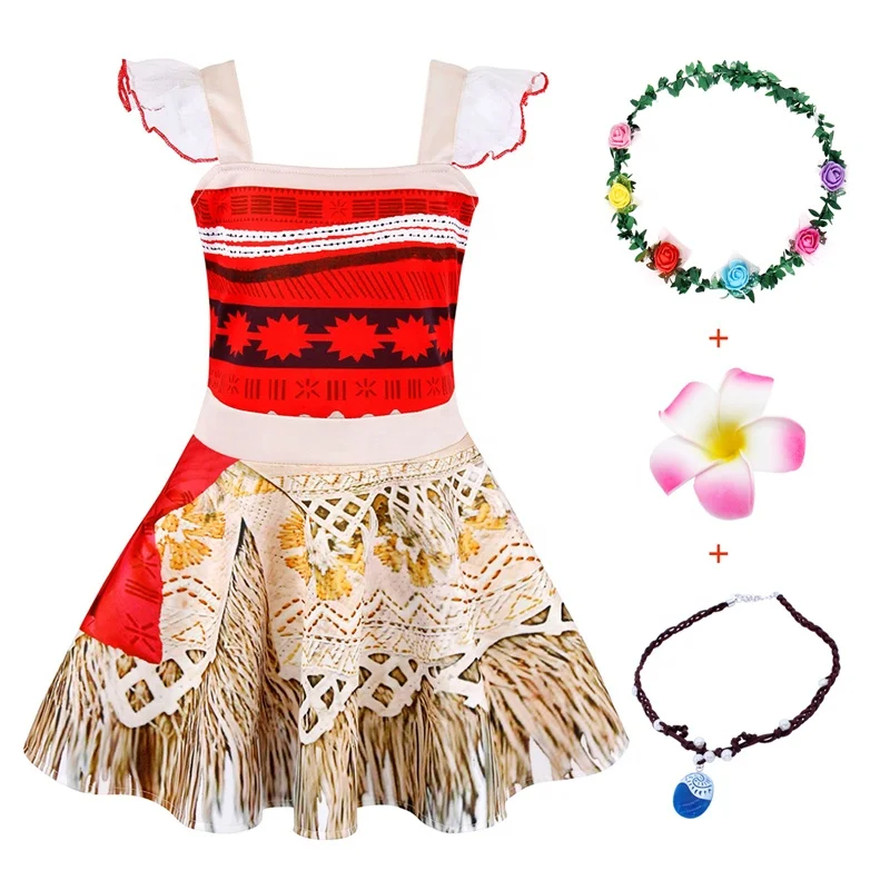 

Tv&Movie Moana Princess Costumes Kids Anime Birthday Party Cosplay Dress Flower Girls Summer 3 Pieces Clothing Sets, Red