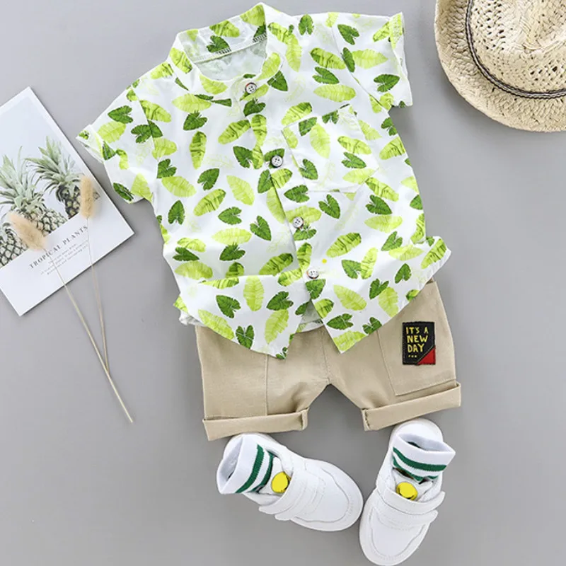 

Toddler Baby Boy Clothing 1-4 Years Old 2021 Boys Middle and Small Children Baby Stand Collar Full Printed Shirt Shorts Set