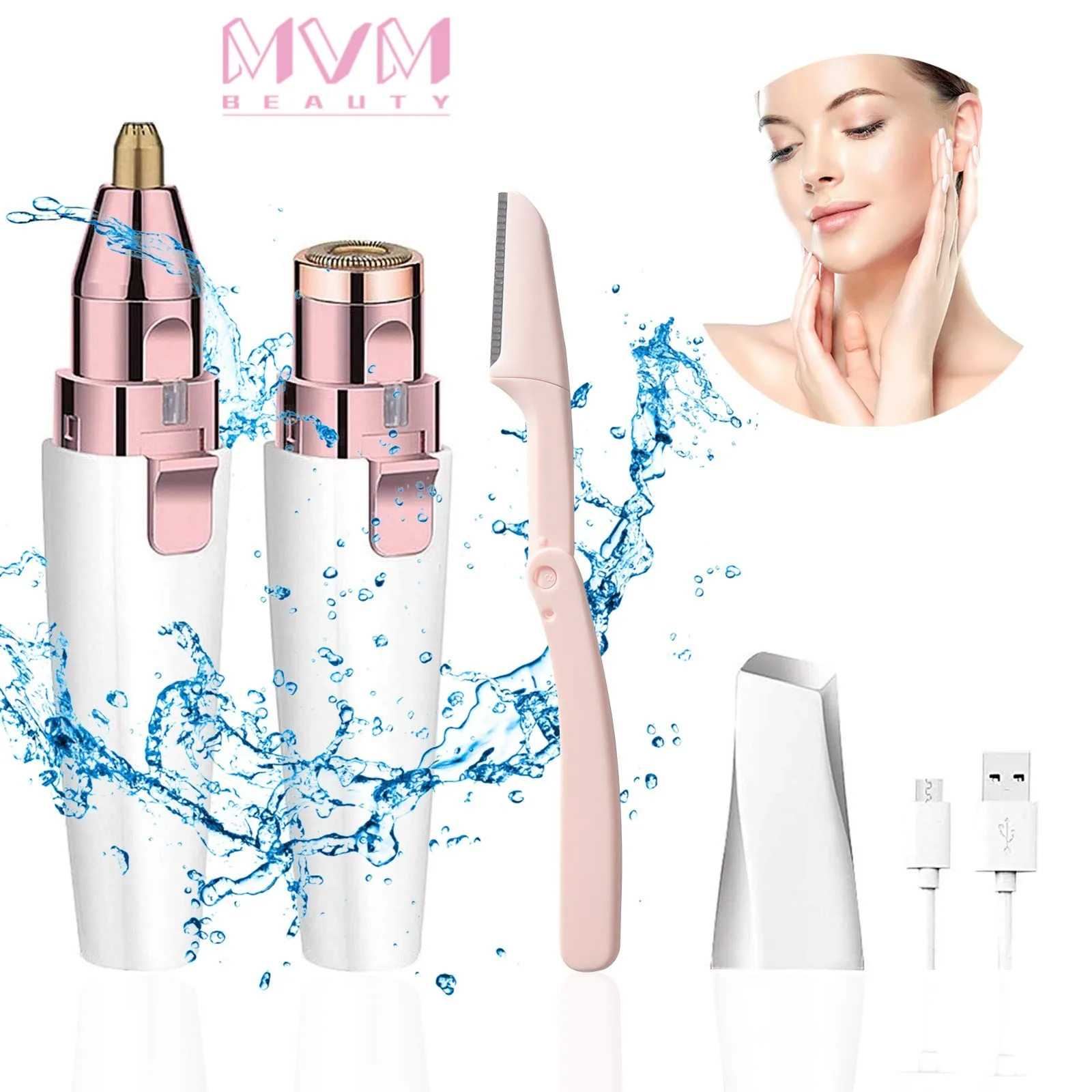 

MVM Painless Lady Rechargeable Mini Eye Brow Shaver hair remover LED Electric Eyebrow Trimmer pen