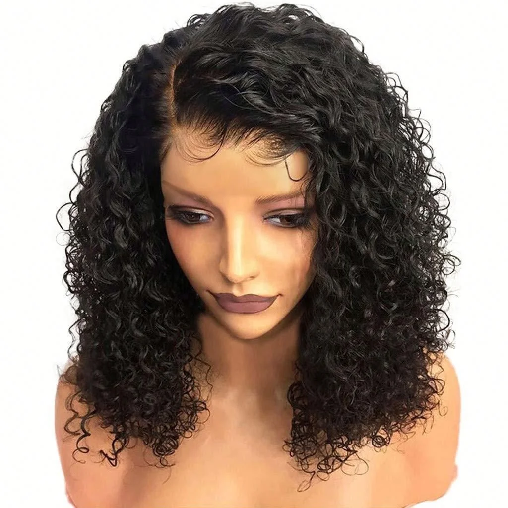 

Hot Popular Man-made Soft Black Curly Wavy Short Cheap Wigs With Baby Hair