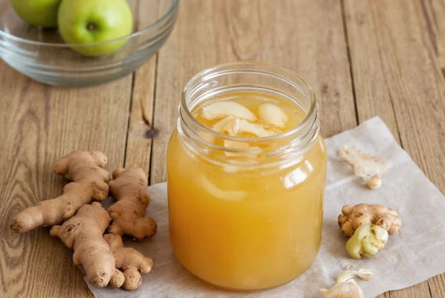Fresh ginger root and mason jar for making ginger bug starter