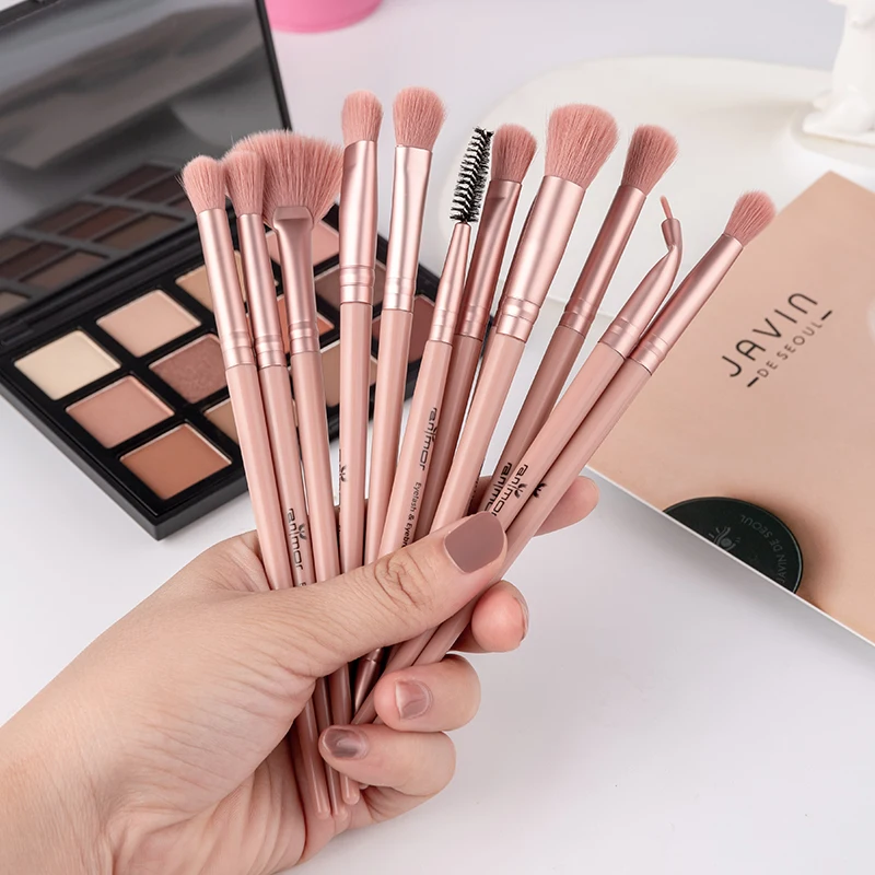 

Anmor 12Pcs Professional Eyeshadow Blending Private Label Make Up Brushes Set Cosmetic Eyebrow Makeup Brush, Pink