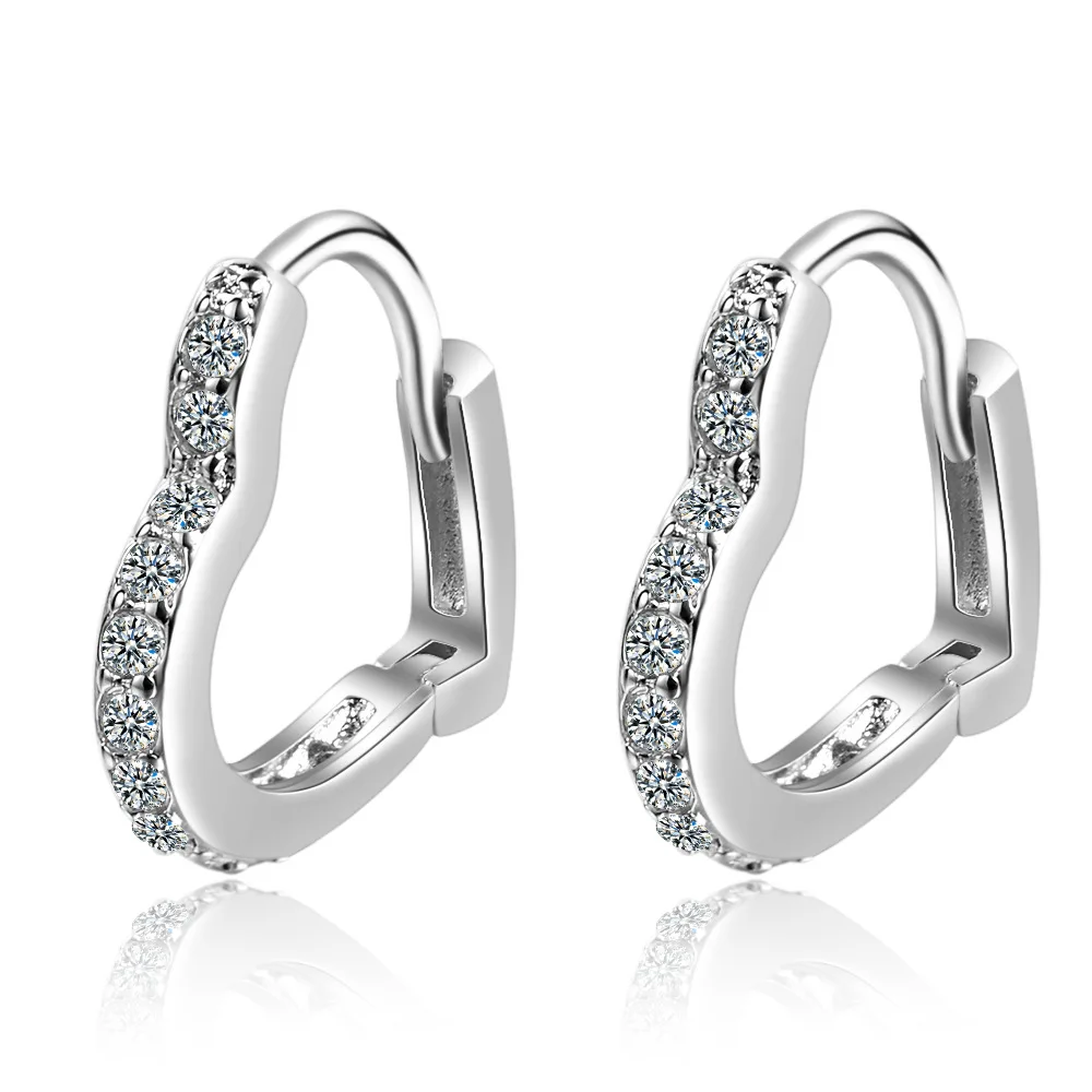 

Best Selling Silver Needle Heart Statement Hoop Earrings Gold Plated Pave Rhinestone Crystal Love Heart Hoop Earrings