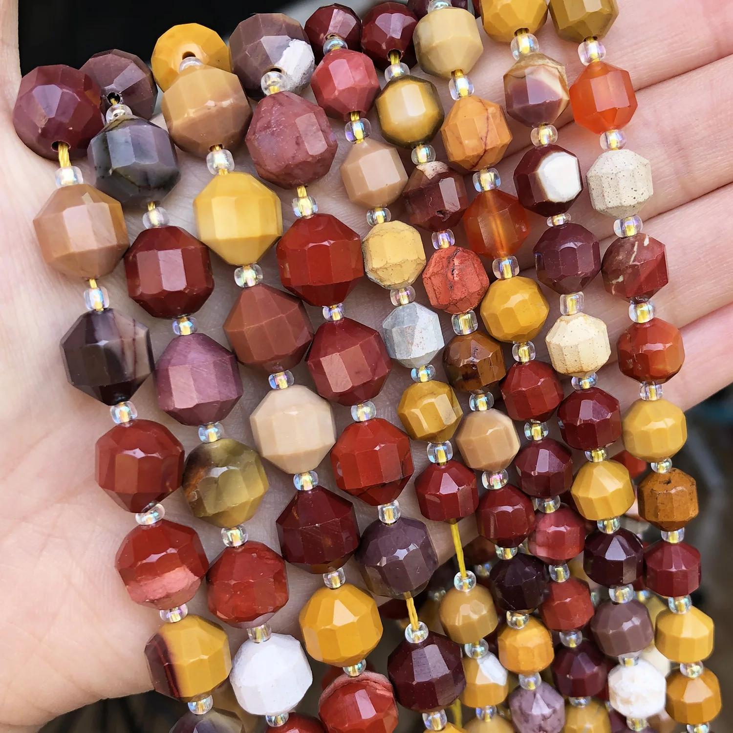 

Wholesale 15 Inches Olive Shape Faceted Natural Colorful Mookatite Stone Beads For Bracelet DIY Making