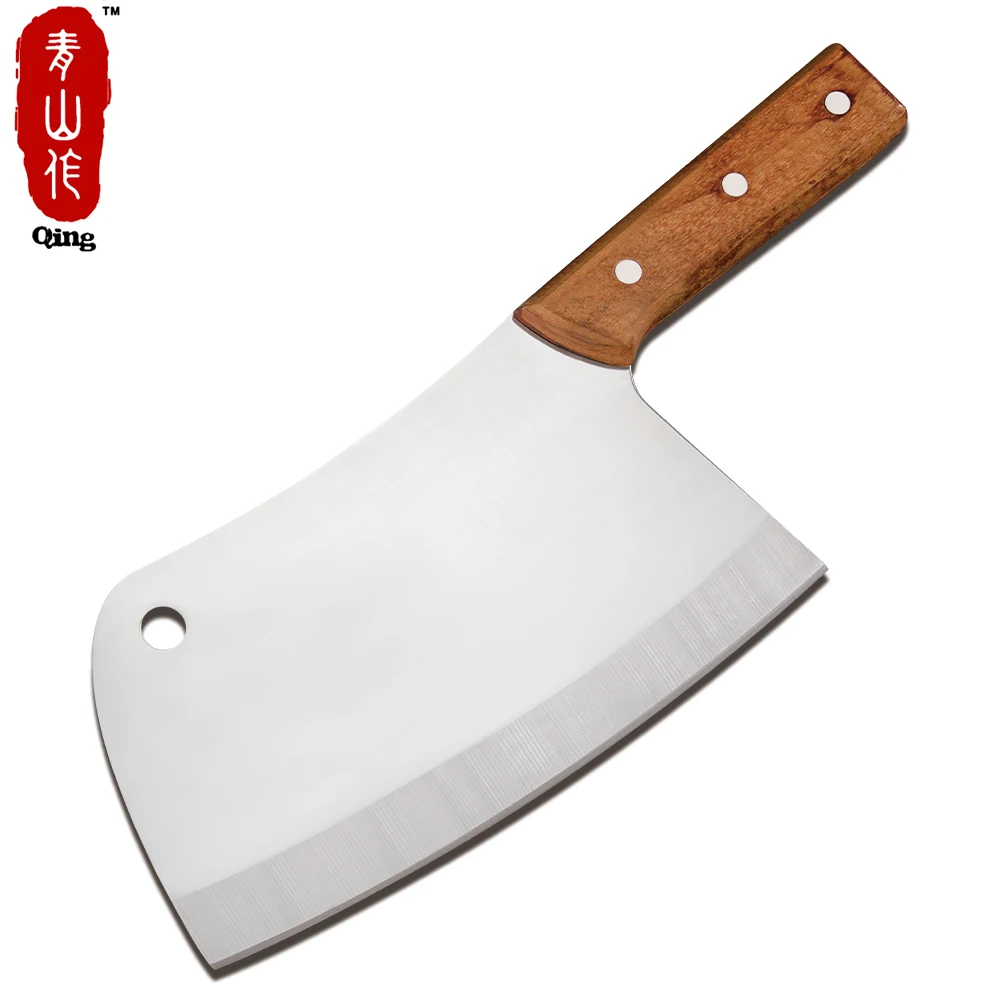 Qing Ultra Thick Blade 3Cr13 Stainless Steel 7.5 Inch Chinese Cleaver Kitchen Knife For Chopping Bones Vegetables