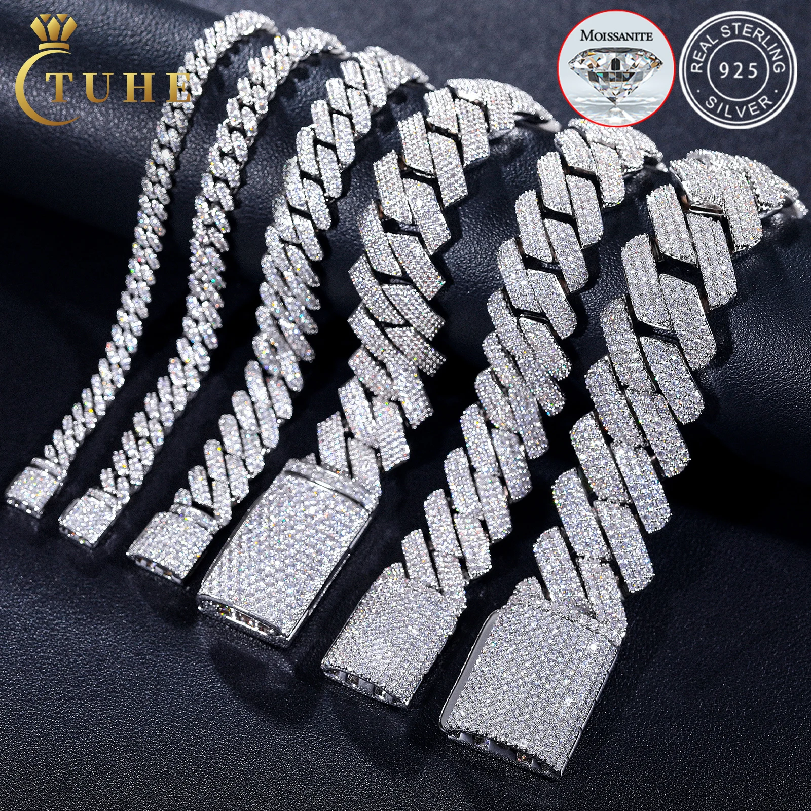 

Mossanite Hip Hop Jewelry 6mm-25mm Pass Diamond Tester 925 Sterling Silver VVS Moissanite Iced Out Cuban Link Bracelet For Mens