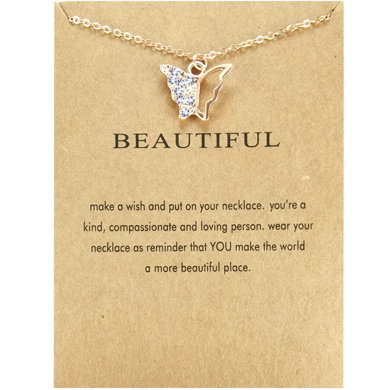 

Dainty Butterfly Pendant Necklace Gold Plated Jewelry with Wish Card