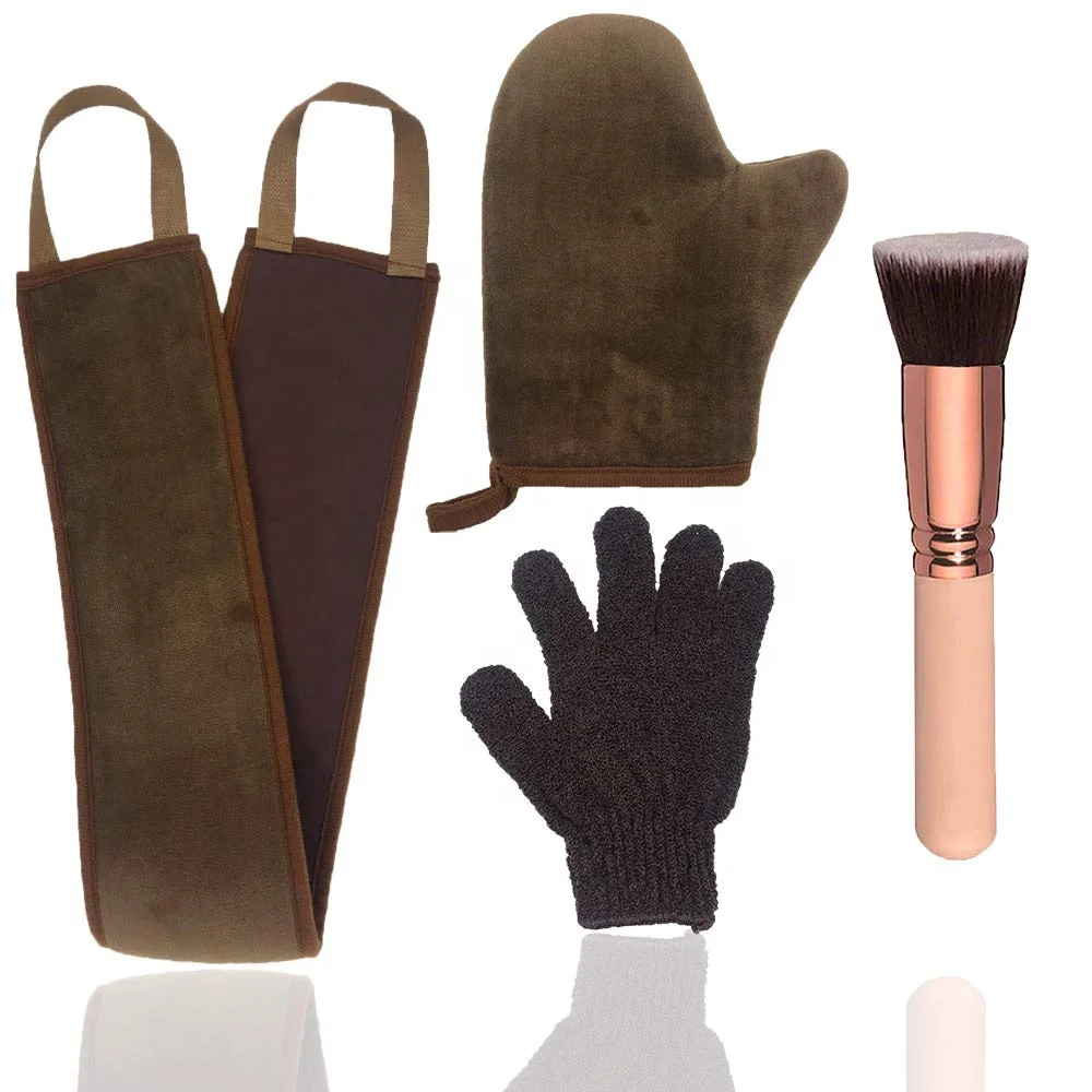 

4Pack Self Tanning Mitt Applicator Kit Set with Self Tanner Mitt Lotion Applicator Exfoliating Glove, Black,brown