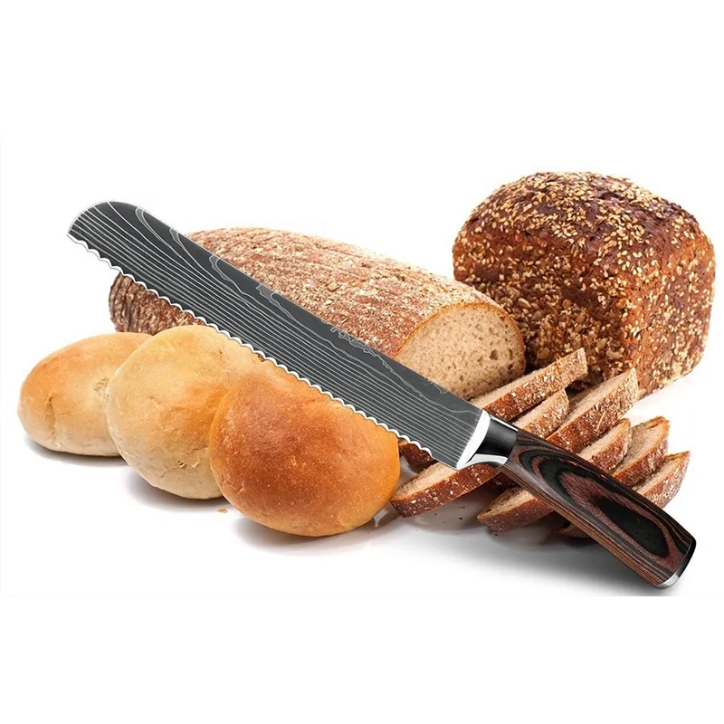 

Amazon Hot Selling high carbon Stainless Steel Serrated 8 inch Kitchen cutting Bread Knife with wood Handle