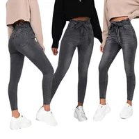 

91023-MX10 New fashion elastic sashes gray design bodycon jeans women