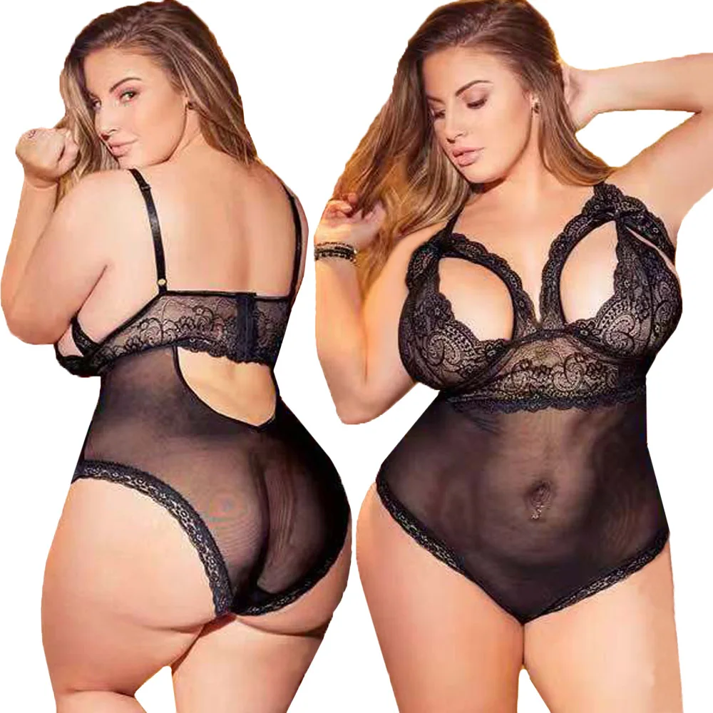 

women plus size bodysuit lingerie jumpsuit lace mesh sexy plus size bodysuit for women