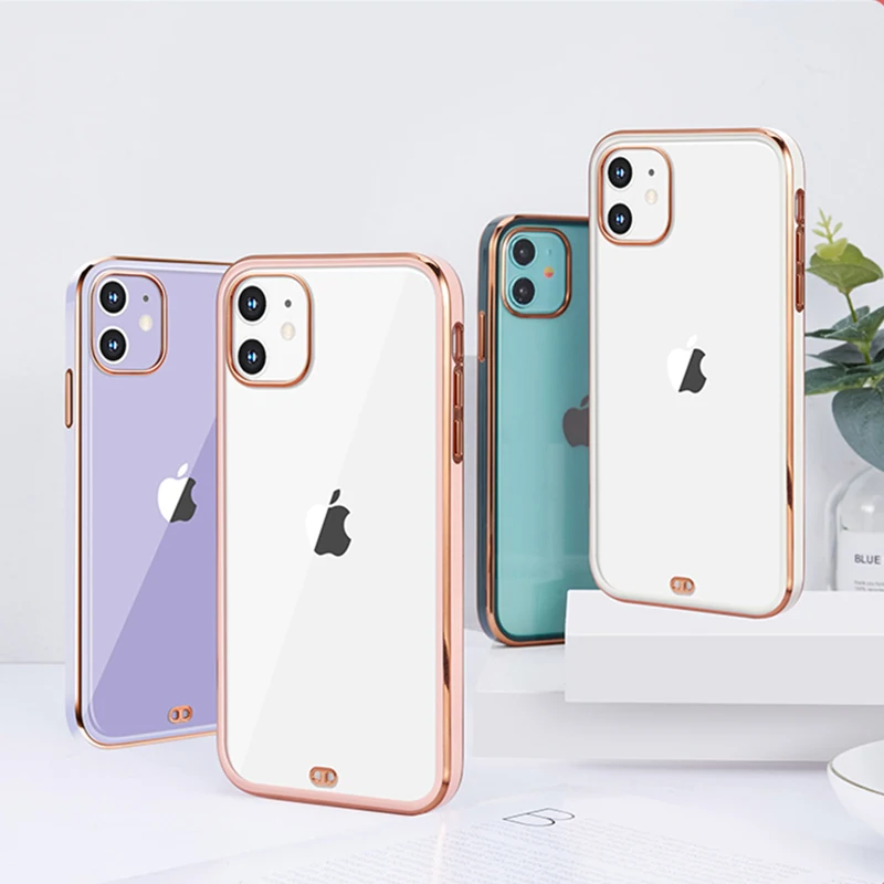 

New luxury electroplating straight edge transparent Phone Case for iphone11 11pro12 12pro TPU Phone Cases, Multi-color, can be customized