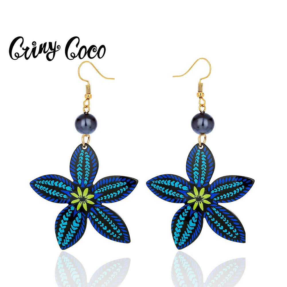 

Cring CoCo Fashion Holiday Earrings Jewelry Dangling Blue Flower Acrylic Drop Accessories Hawaiian Earrings For Women Gifts, Picture shows