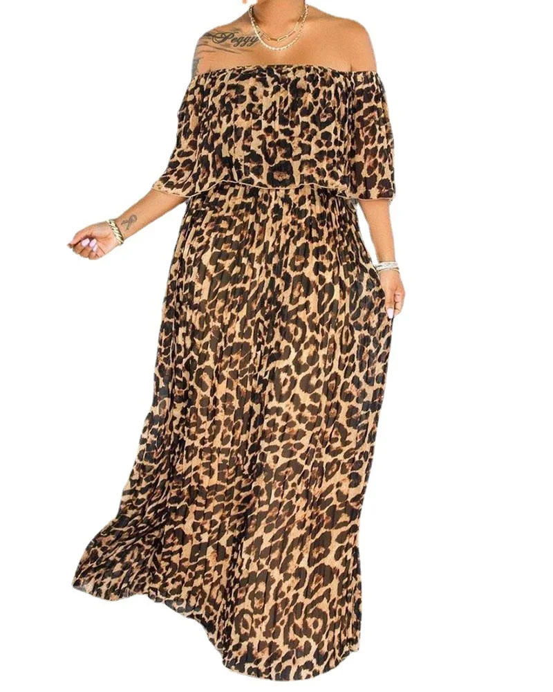 

2021 Summer Over sized Leopard Print Maxi Plus Size Dress plus size women clothing