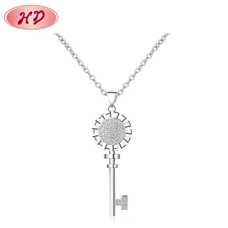 

wedding bridesmaid gifts 14k 2 gram white gold plated key shape pendent necklace vendor