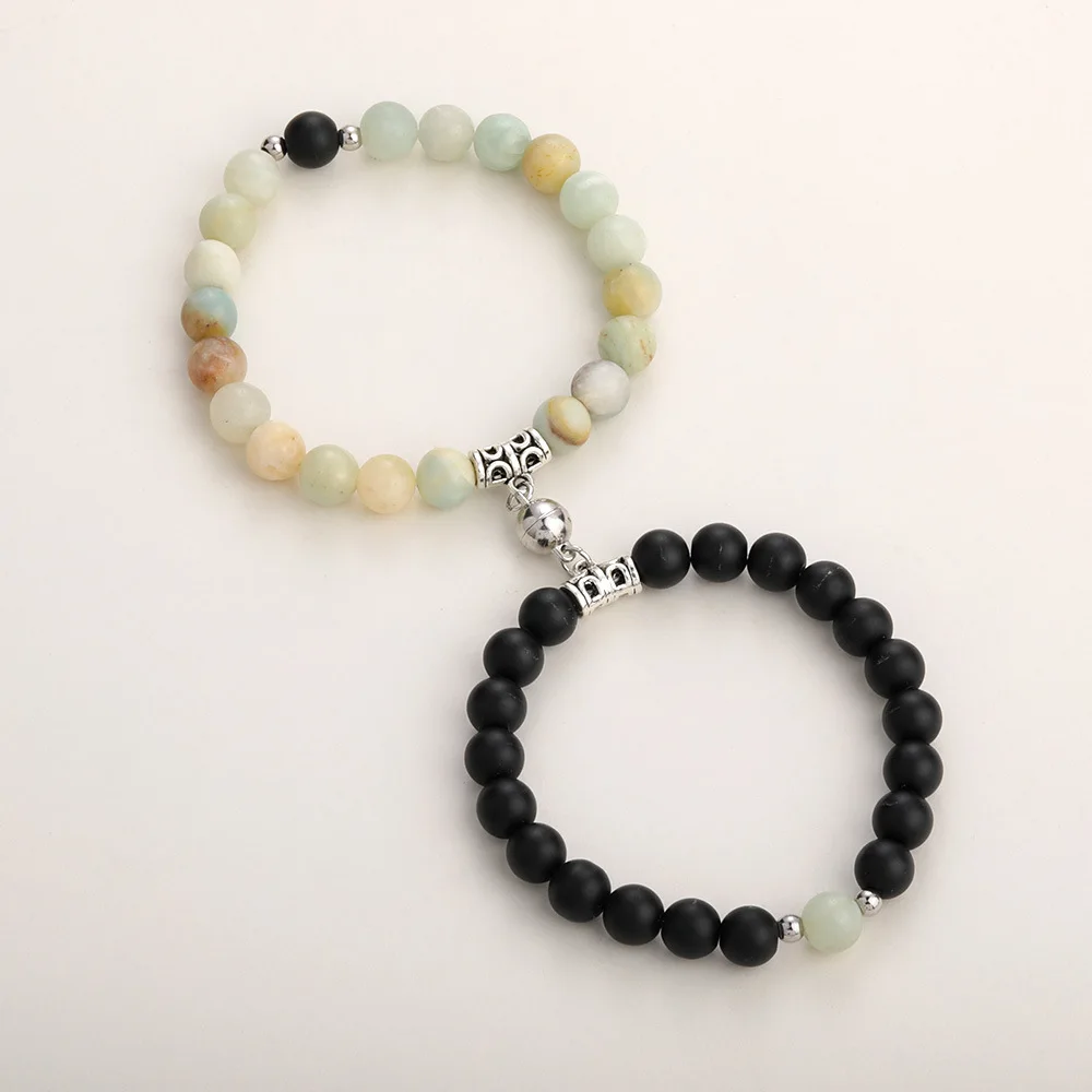 

Natural 8 mm Stone Beads Round Magnetic Bracelet Onyx Turquoise For Couple Lover Bracelet ST155, As the pictures