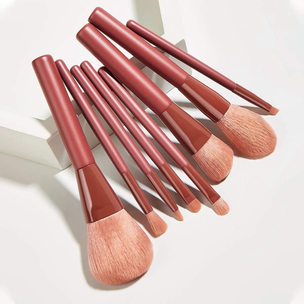 

8 Pack Make up brush wooden handle Nylon Red Makeup brush set private label