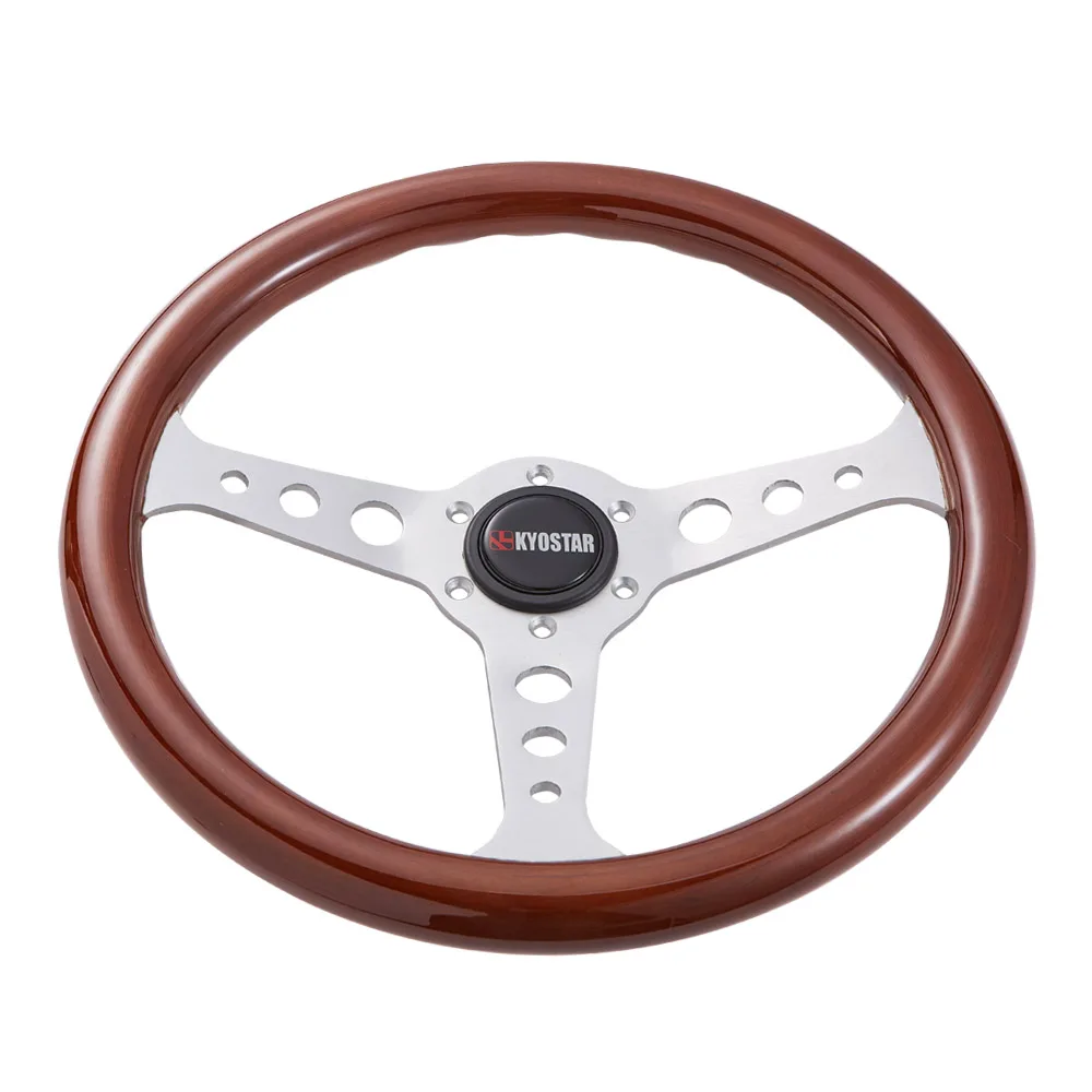 

KYOSTAR Car Steering Wheel Silver Spoke 350mm 14 inch Classic Flat Wood Grain Steering Wheel