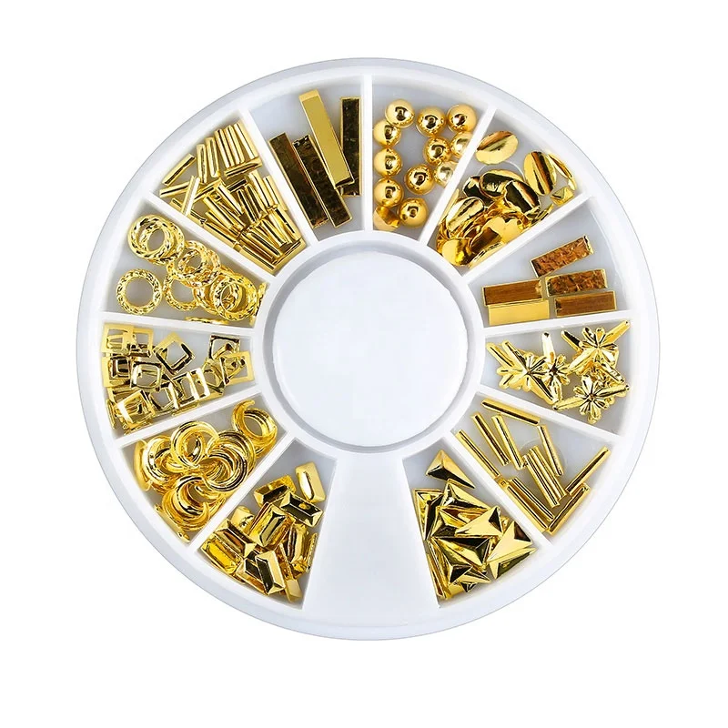 

Lidan 8 Styles Metal Alloy Hollow Rivets Nail Art Accessories 12 Grid Disc DIY Embellishment Metal Patch, Shown