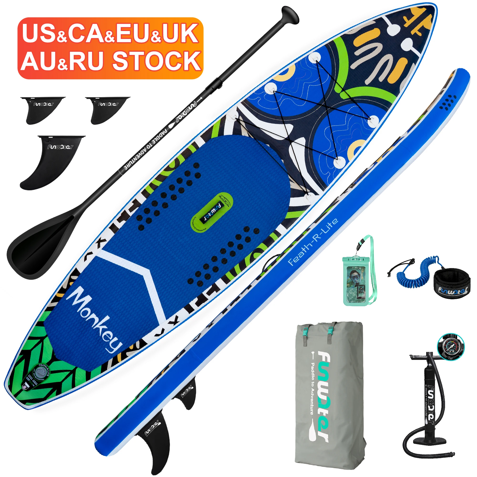 

FUNWATER Dropshipping OEM 11ft Blue ISUP inflatable paddle board sup stand up surfboard paddleboard pvc paddlesurf supboard sub