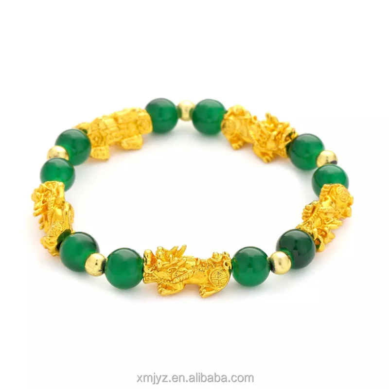 

Stone Gilt Pixiu Bracelet Men's And Women's 3D Gold Craft Buddha Beads Good Luck Fortune Personality Gift Wholesale