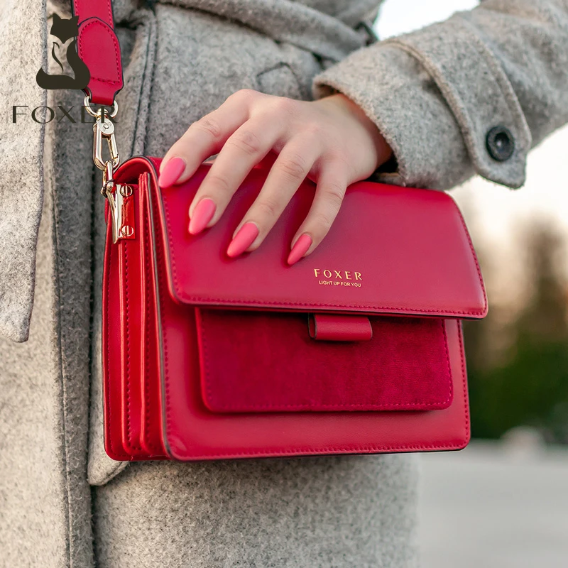 

FOXER Women Bags Split Cow Leather Crossbody Shoulder Bags 2020 Fashion Small Lady Flap Purse Female Bag