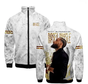 

OEM Custom Hoodies Rapper Nipsey Hussle 3D Stand Collar Zipper Jacket For Men, As picture show