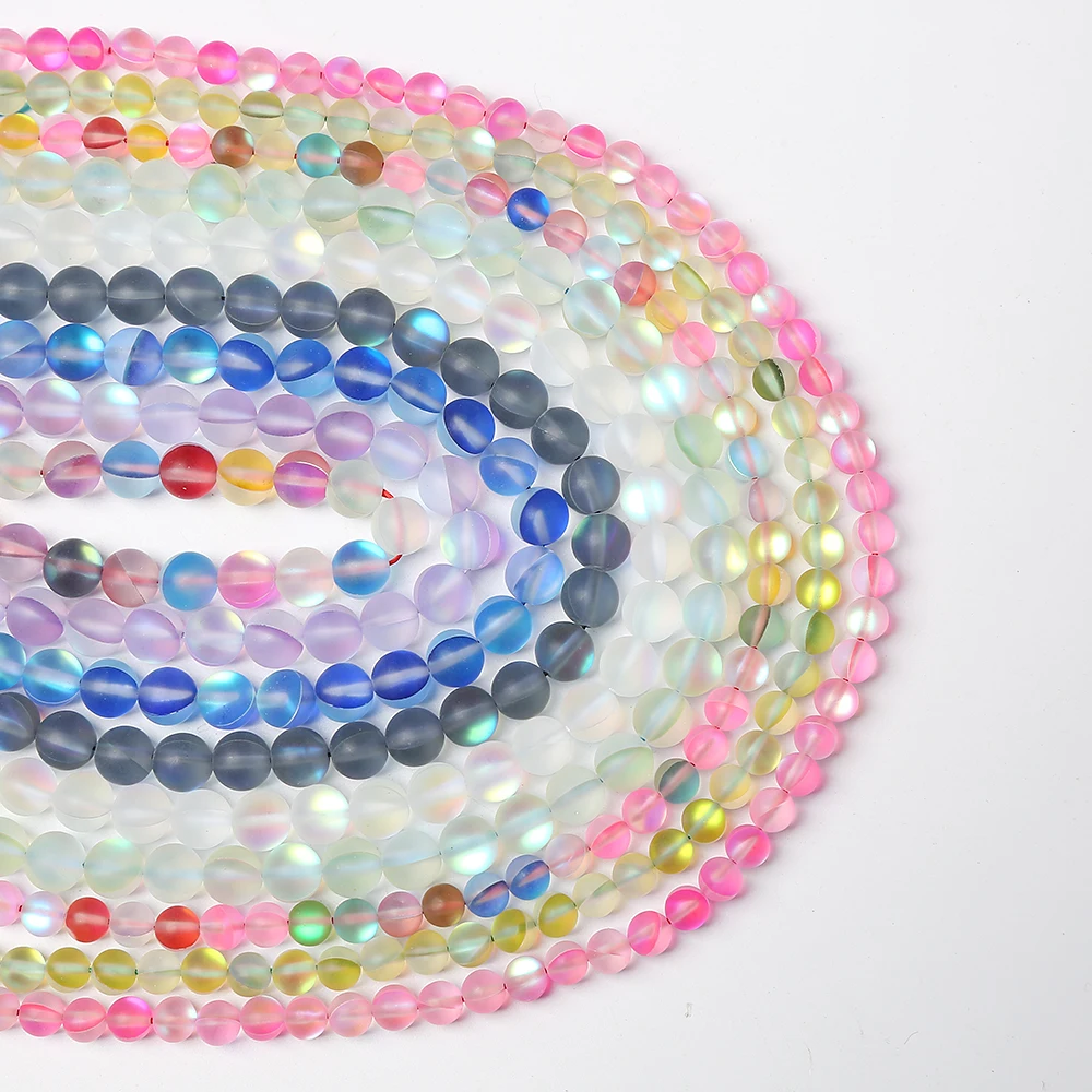 

6 8 10mm Smooth Austria Crystal Glitter Moonstone Glass Beads Round Loose Beads For DIY Jewelry Making Bracelet Accessories 15''