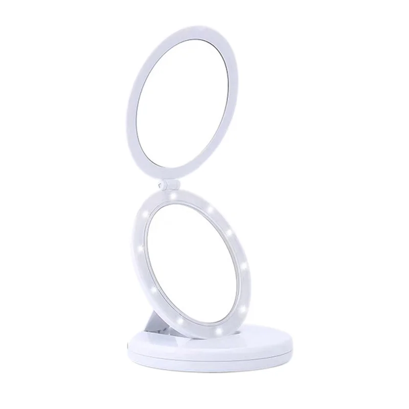 

LED Lighted makeup mirror folding beauty makeup mirror easy to carry USB double-sided 5X Magnified Makeup mirror, White