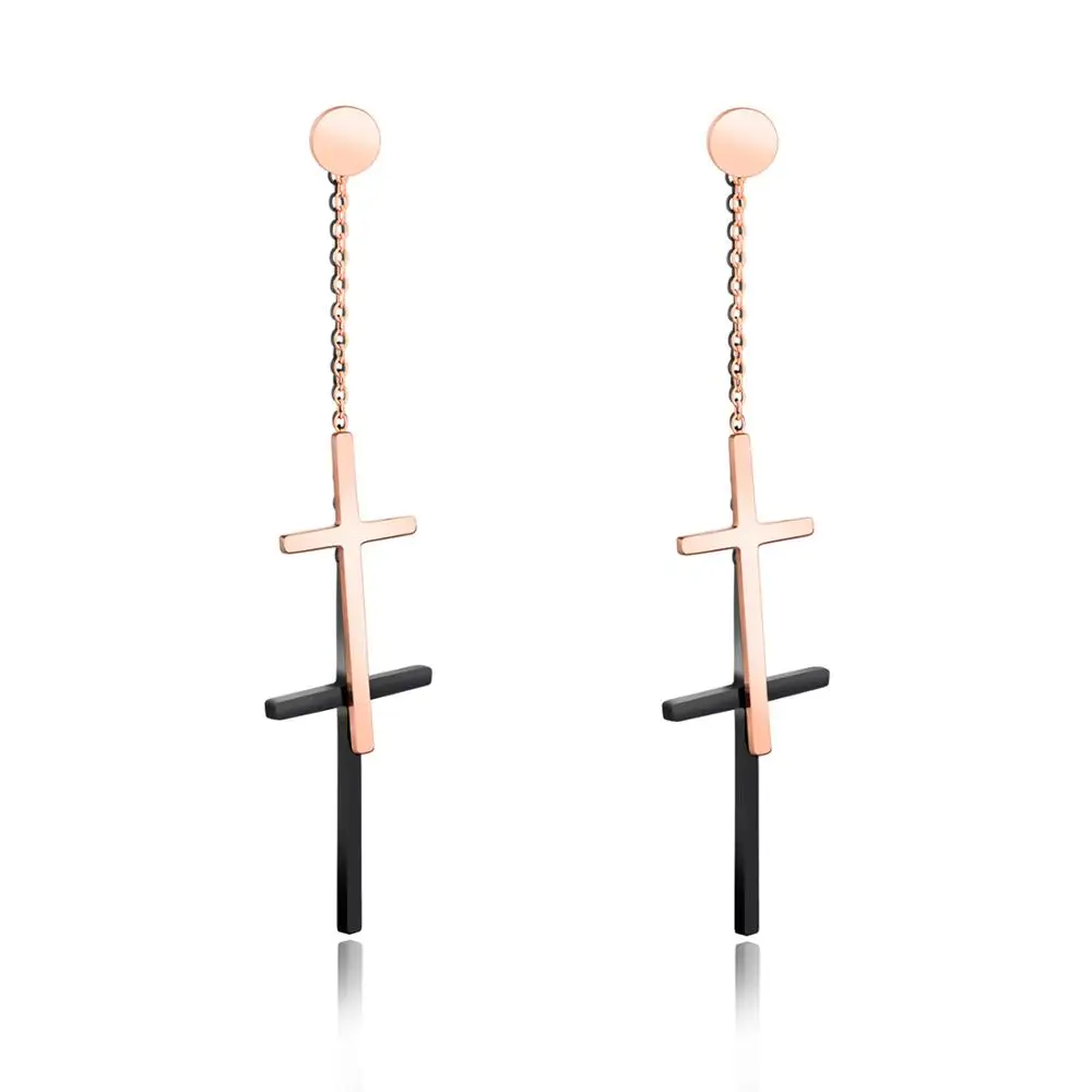 

Trendy stainless steel cross double jewelry earrings for women GE412