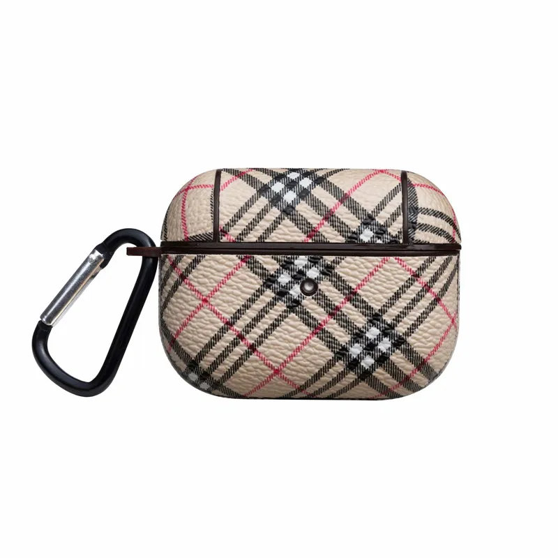 

new designer grid PU leather wireless headset case for Airpods luxury one-piece headset cover for Airpo pro