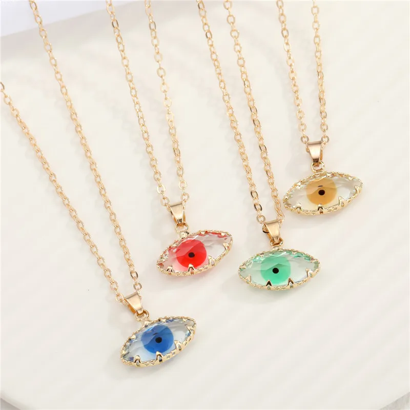 

Personality Creative Devil Eye Crystal Necklaces Gold Color New Transparent Glass Evil Eye Necklace Jewelry Gift (KNK5318), Same as the picture