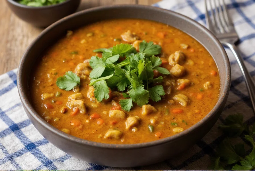 Bowl of steaming Hatch green chili stew with fresh cilantro garnish