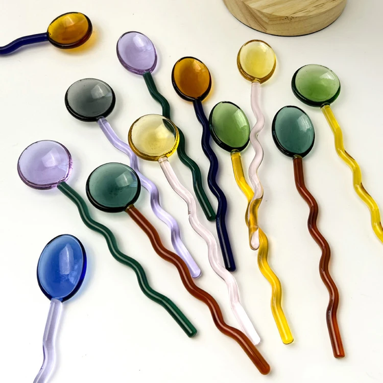 

Creative Environmental friendly Colored Coffee Dessert Long Round Kitchen Tableware Stirrer Rod Glass Spoon