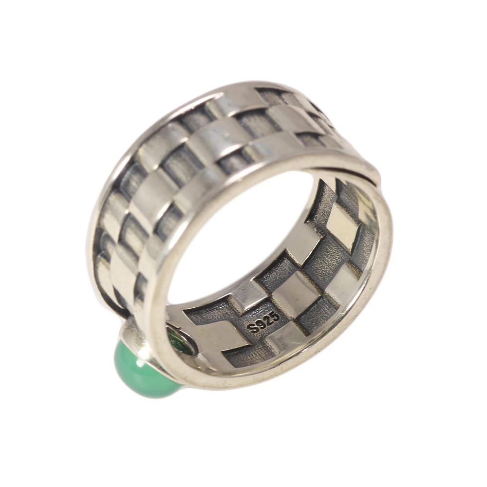 

Vintage 925 Sterling Silver Natural Jade Stone Ring Adjustable Size 6-10 Women Men Braided Pattern Fine Jewellery