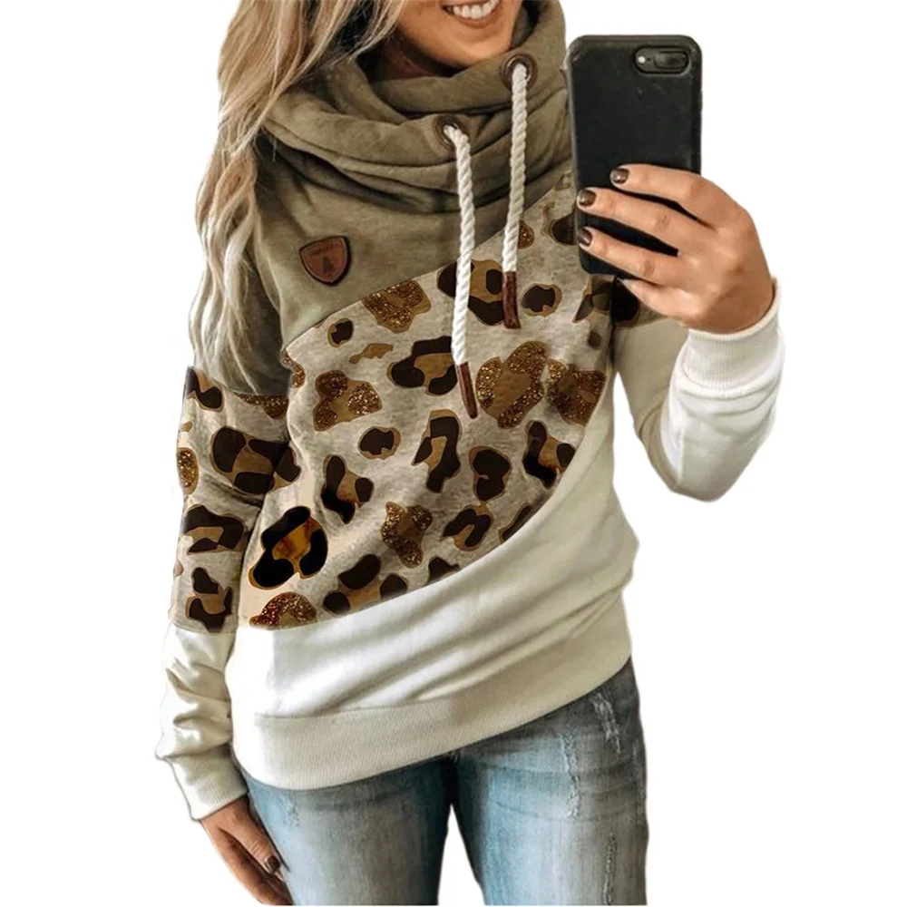 

Fashion Plus Size Leopard Patchwork Woman Hoodie,Autumn Camouflage Patchwork Hooded Sweatshirt, Picture