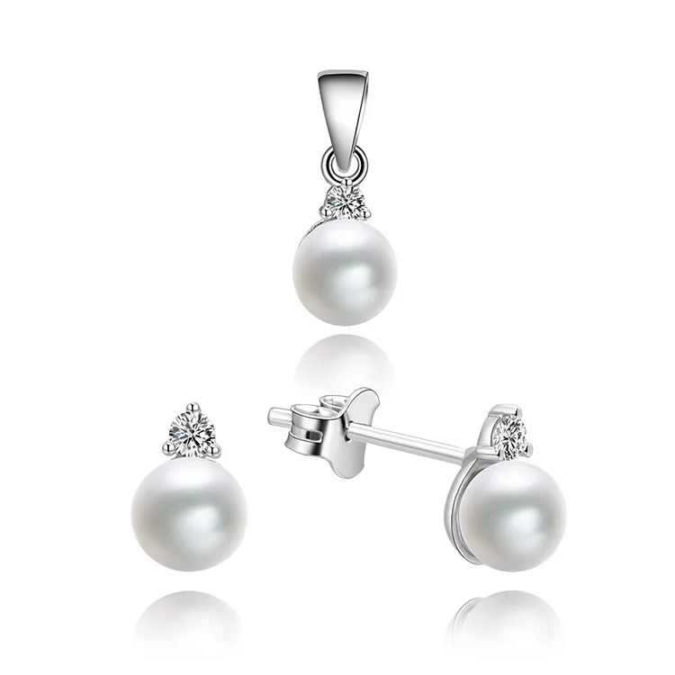 

Simple Design 925 Sterling Silver Jewelry Sets Aaa Cubic Zirconia Freshwater Pearl White Gold Jewelry Sets Women