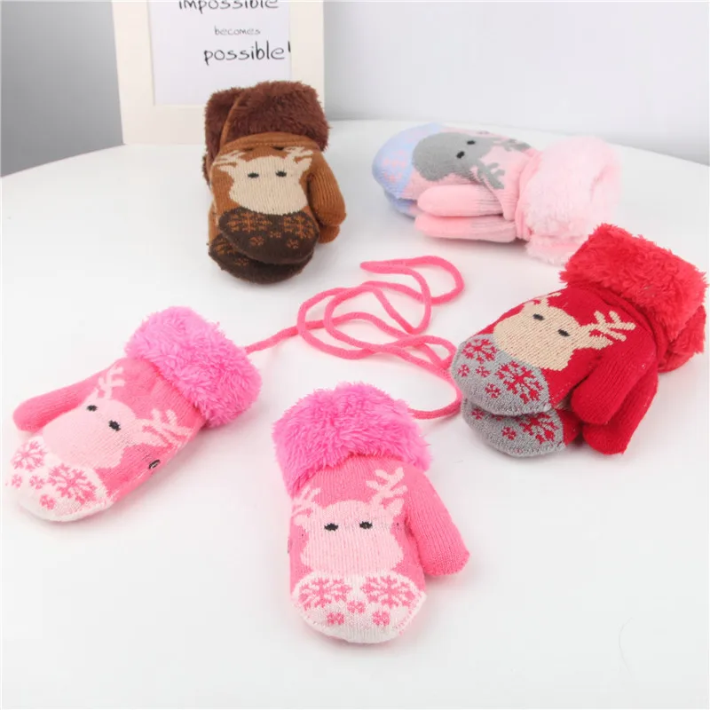 

Pupils in autumn and winter imitate rabbit hair neck keep warm Mittens Christmas deer cold and warm children's Mittens