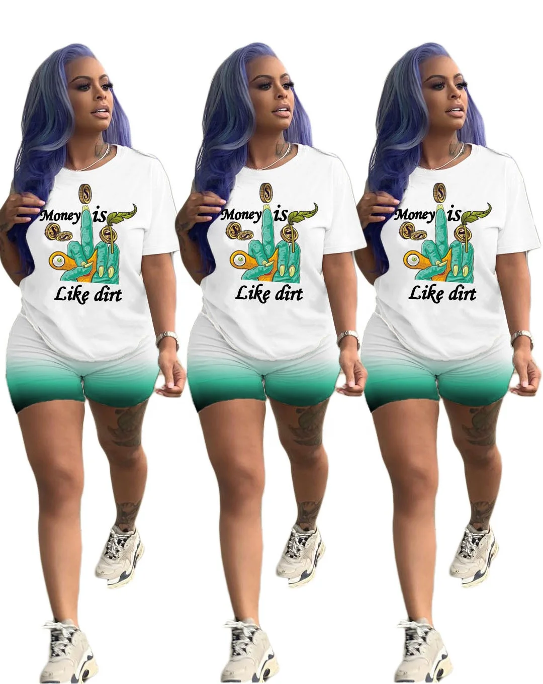 

AI07-8250 Spring/Summer 2020 printed and burned playing cards leisure sports two-piece suit