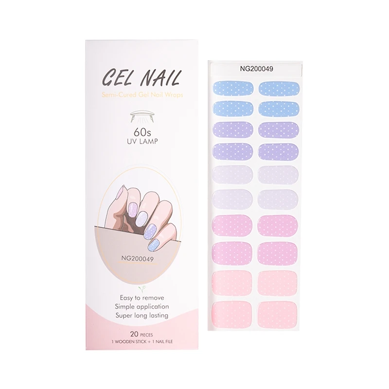 

Uv gel Hot Sell Non-Toxic New Semi cured Gel nail strips Colorful Designs Wholesale Gel Nail Polish Wraps