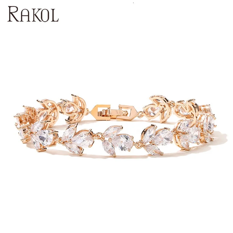 

RAKOL B2178 Newest Luxury crystal bracelet High quality Waterdrop CZ cuff bracelet jewelry Designed aesthetic jewelry, Picture shows