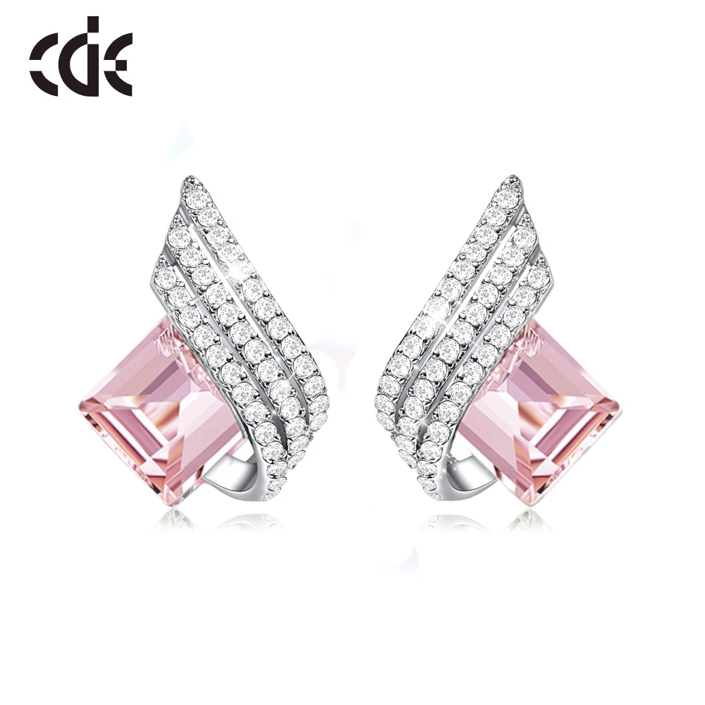 

CDE YE1487 Fashion Jewelry 925 Sterling Silver Cute Earrings Square Shape New Arrival Pink Crystal Earrings For Women