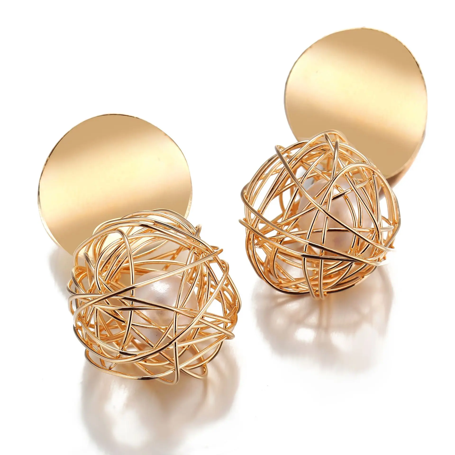 

Fashion punk round Geometric earrings creative woven ball pearl earrings for women girls (KER625), Same as the picture