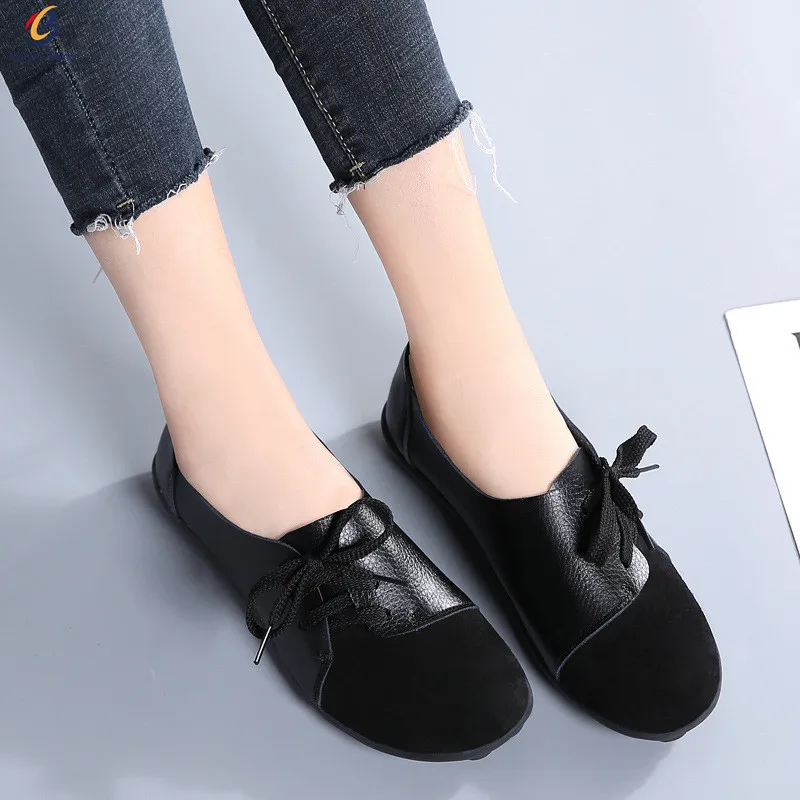 New Mother Shoes Lace Up Flat Shoes Leather Casual Comfortable Dress ...