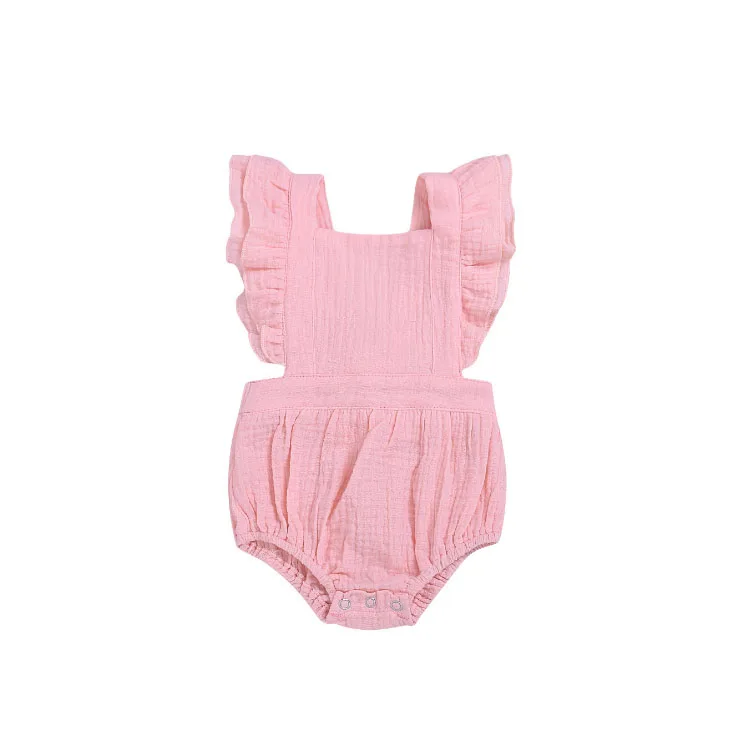 

New arrival baby cotton solid color flying sleeve one piece jumpsuit for sale
