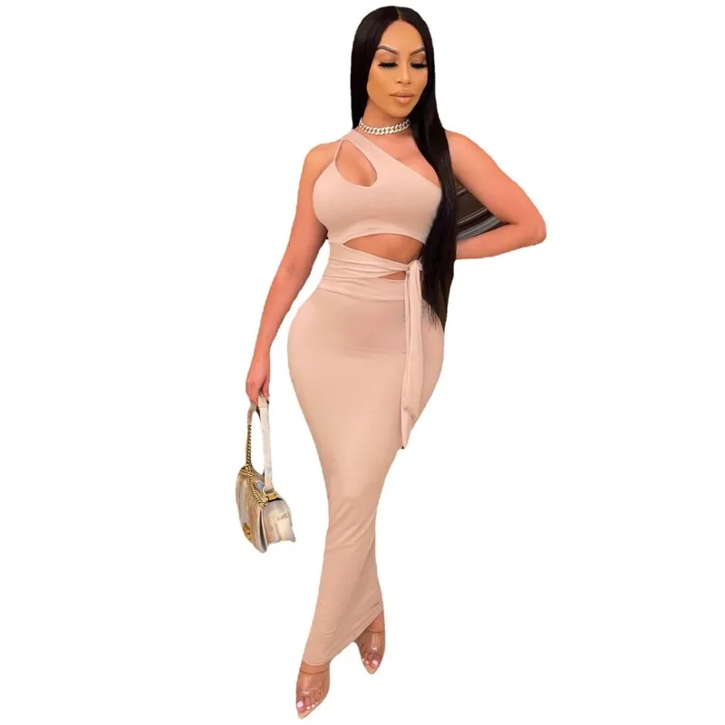 

Fashion Long Maxi Dress Women Bodycon Sexy Streetwear Club Elegant Hollow Out One Shoulder Bandage Dresses Vestidos B1323