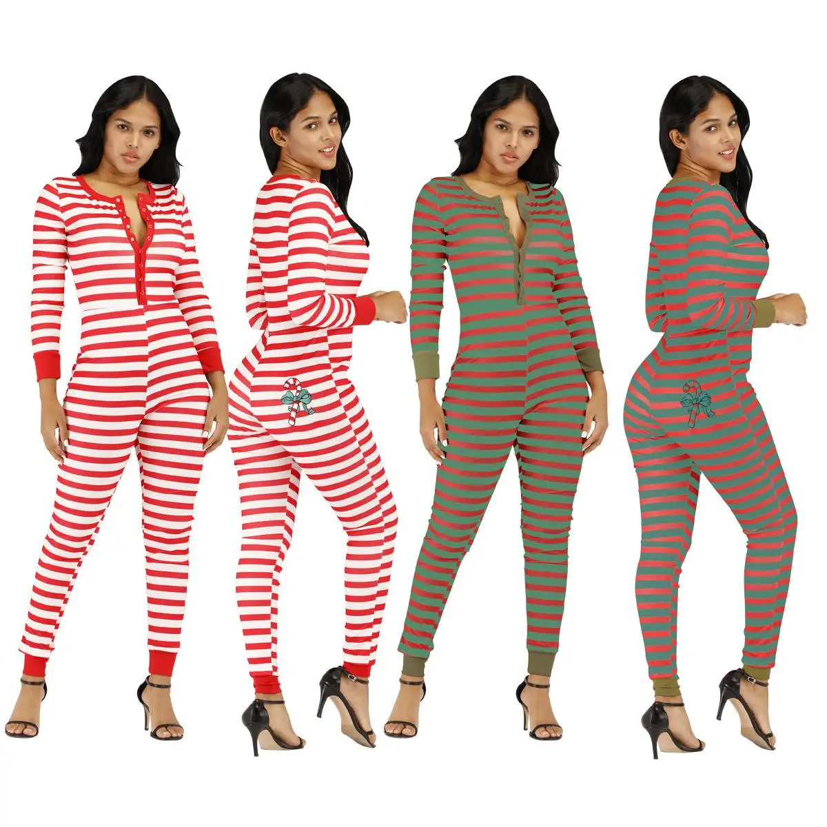 

plus size nightdress for ladies striped print one piece jumpsuits christmas onesie pajamas woman