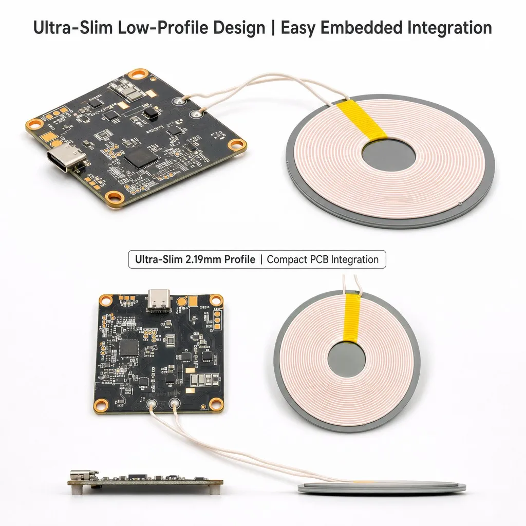 15W Qi Wireless Charging Transmitter Module Type-C Input 4-10mm Gap Ultra-Slim Coil and Control Board 16